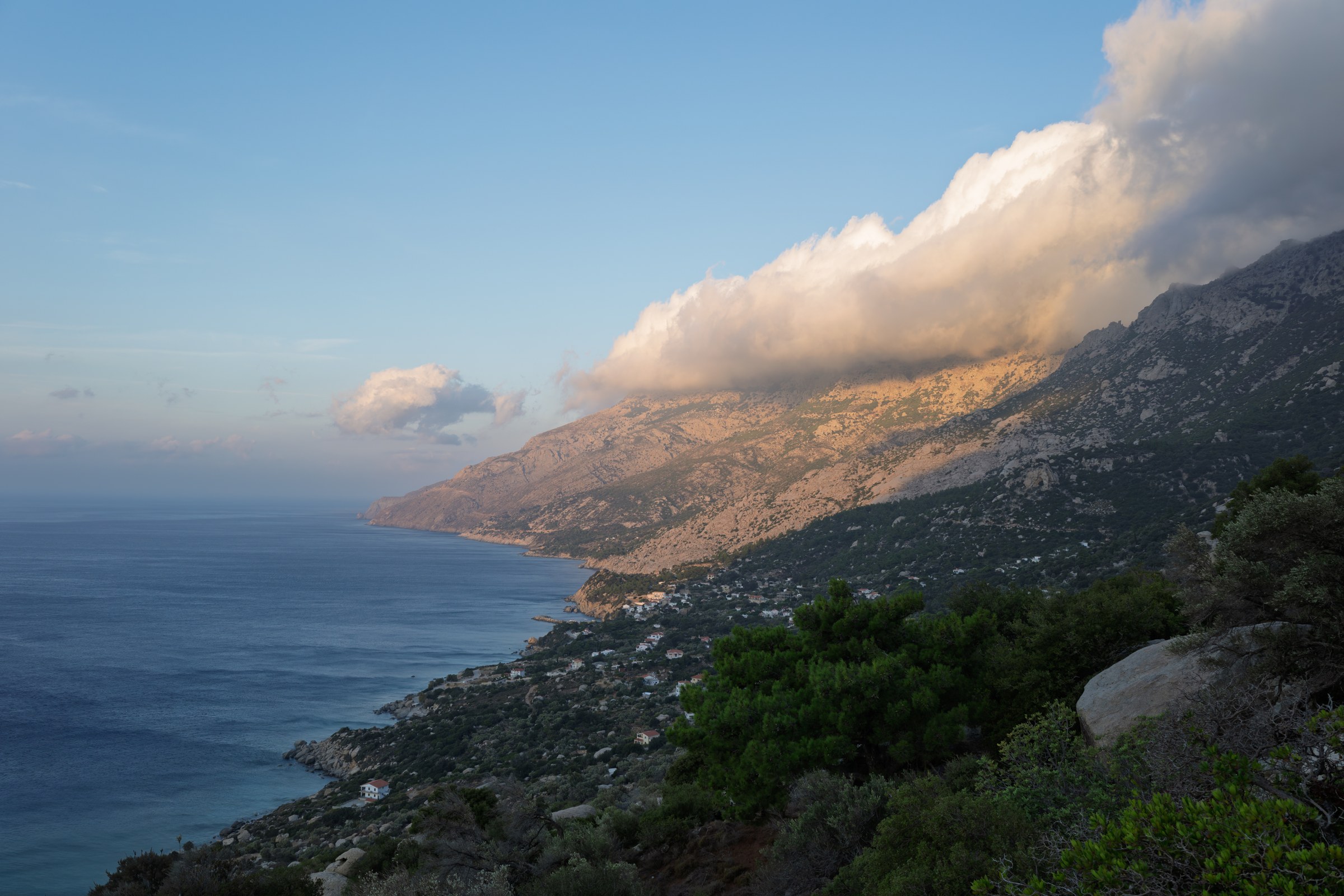 The southern coastline of Ikaria, Greece, at sunrise